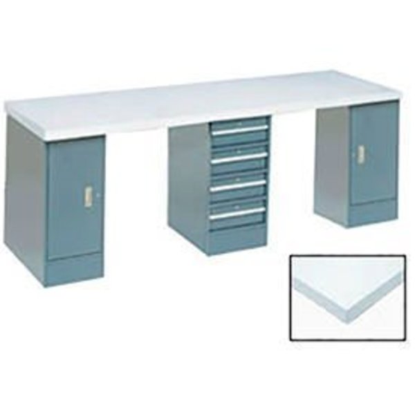 Global Equipment 144x30 Production Workbench Laminate Square Edge Top, 2 Cabinet, 4 Drawer GY 607988